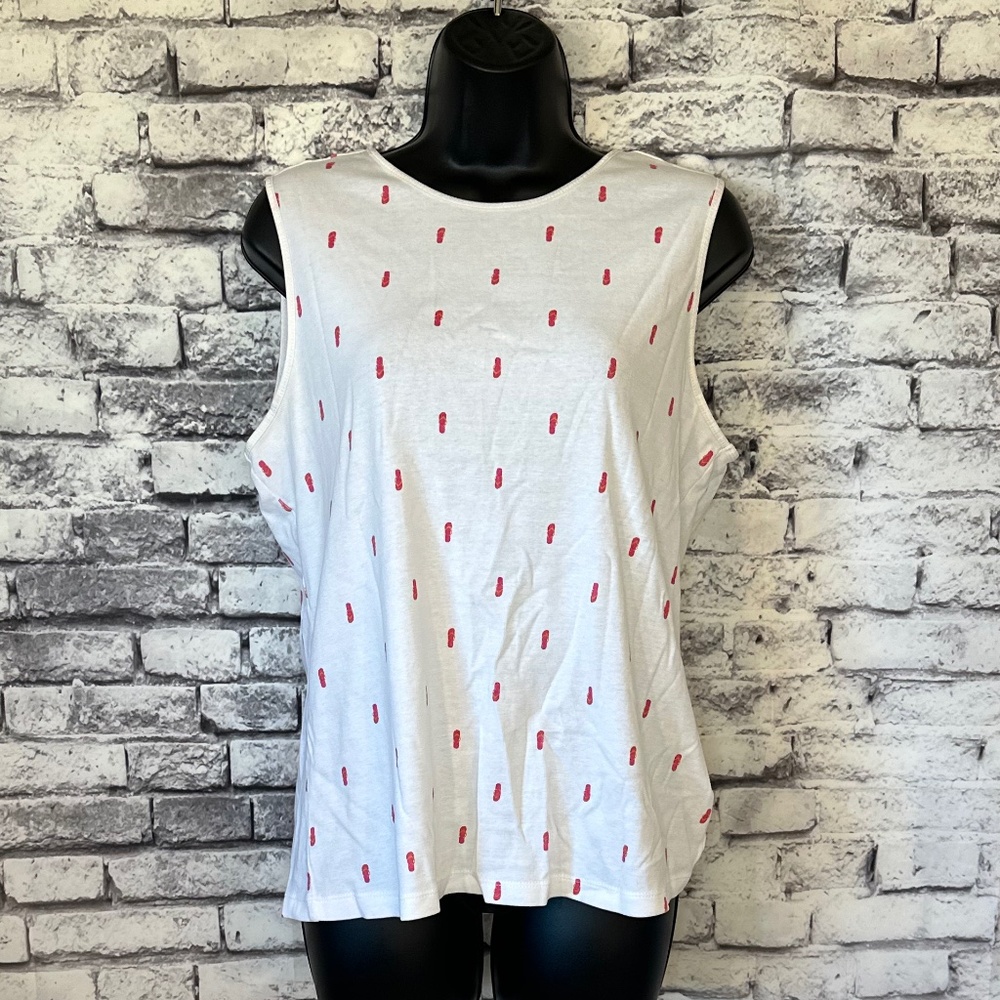 Christopher and Banks White Tank Top with Pink Flip Flops Size XL